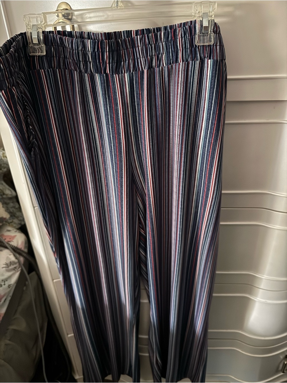 Womens Navy Multi-Stripe Elastic-Waist Pants